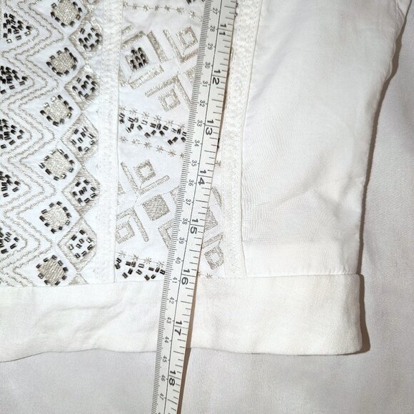 WHBM | Open Front Embroidered Cotton Linen “Matador”  White Jacket | Size Large - Picture 12 of 16